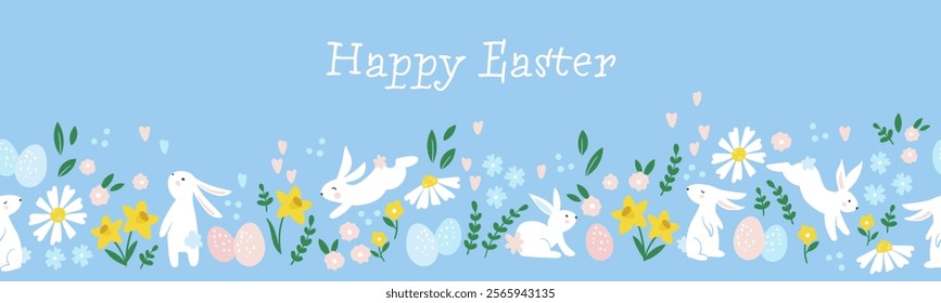 Cute hand drawn easter bunnies design, easter doodle background, great for textiles, banners, wallpapers, wrapping - vector design