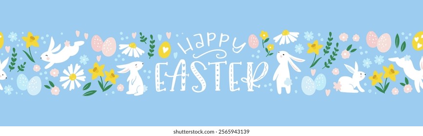 Cute hand drawn easter bunnies design, easter doodle background, great for textiles, banners, wallpapers, wrapping - vector design