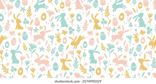 Cute hand drawn easter bunnies seamless pattern, easter doodle background, great for textiles, banners, wallpapers, wrapping - vector design