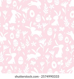 Cute hand drawn easter bunnies seamless pattern, easter doodle background, great for textiles, banners, wallpapers, wrapping - vector design