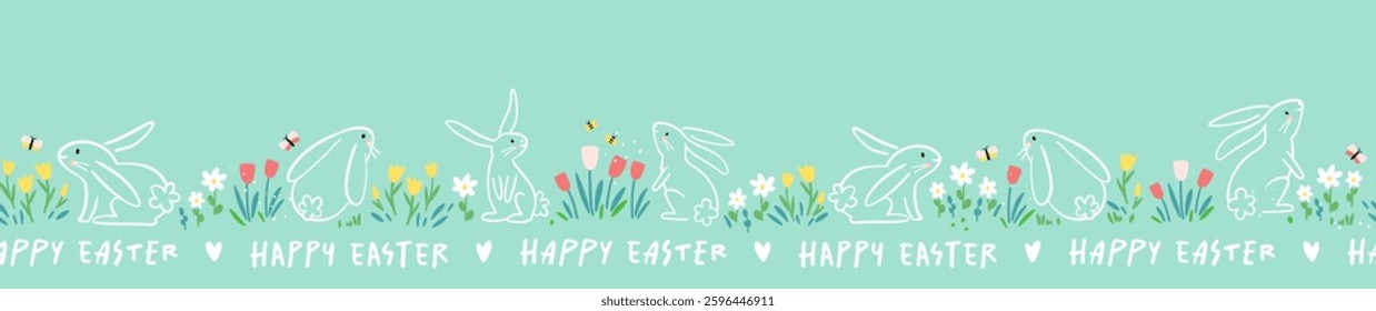 Cute hand drawn easter bunnies design, easter doodle background, great for textiles, banners, wallpapers, wrapping - vector design