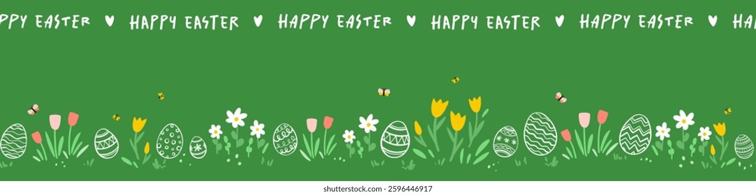Cute hand drawn easter bunnies design, easter doodle background, great for textiles, banners, wallpapers, wrapping - vector design