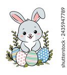 Cute Hand Drawn Easter Bunny And Eggs