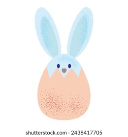Cute, hand drawn Easter bunny sitting in an Easter egg. Egg hunt .Easter concept . Vector illustration for postcard, banner, invitation.