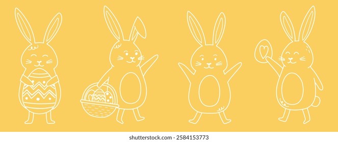 Cute hand drawn Easter bunny. Collection of icons in cartoon style. Doodle.  Vector illustration
