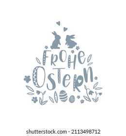 Cute handgezeichnet Osterdesign sagt "Happy Oaster" in deutscher Sprache mit bunten, blumen, ostereiern, schönem Hintergrund, ideal für Osterkarten, Banner, Textilien, Tapeten - Vektordesign