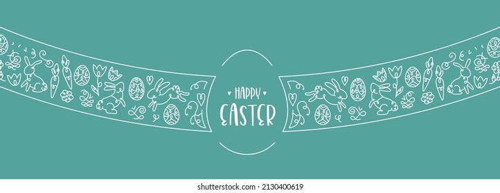 Cute hand drawn Easter design  with bunnies, eggs and decoration, great for textiles, banners, wallpapers, wrapping - vector surface design