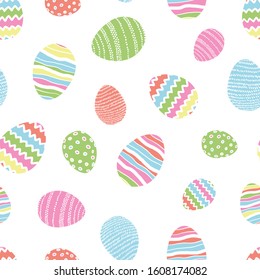 Cute hand drawn easter eggs seamless pattern, doodle eggs hanging 