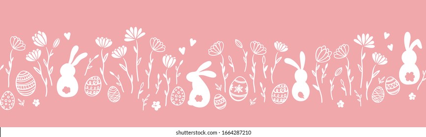 Cute hand drawn easter eggs horizontal seamless pattern, fun easter decoration, great for banners, wallpapers, cards - vector design