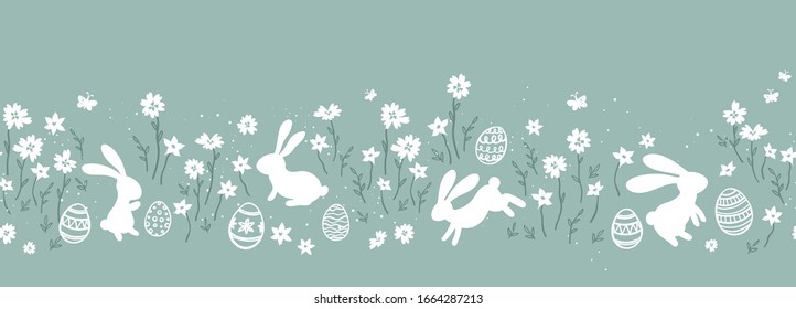 Huevos de Pascua dibujados a mano horizontal sin fisuras, divertida decoración de Pascua, excelente para banners, fondos de pared, tarjetas - diseño vectorial