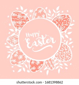 Cute hand drawn easter eggs with floral pattern great for web banners, greeting cards - vector design