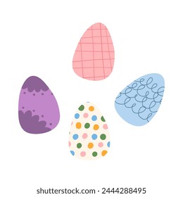 Cute hand drawn Easter eggs, cartoon flat vector illustration isolated on white background. Spring holiday concept. Decorative Easter eggs.