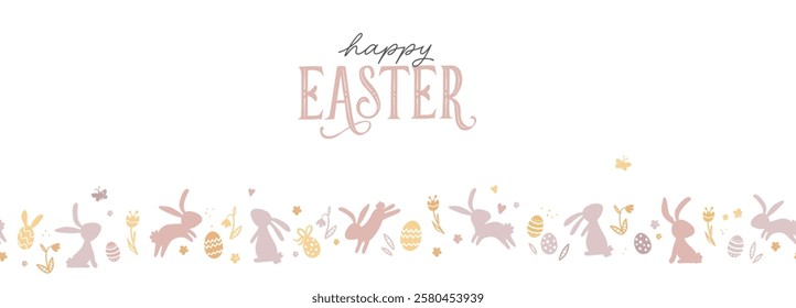 Cute hand drawn easter eggs horizontal seamless pattern, fun easter decoration, great for banners, wallpapers, cards - vector design
