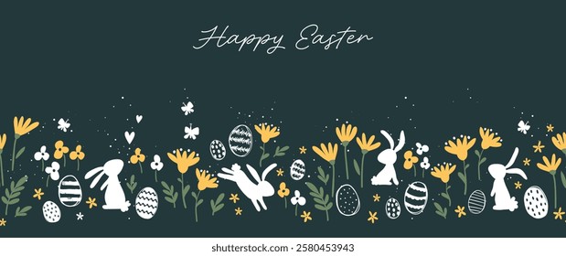 Cute hand drawn easter eggs horizontal seamless pattern, fun easter decoration, great for banners, wallpapers, cards - vector design
