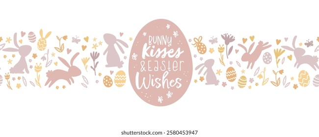 Cute hand drawn easter eggs horizontal seamless pattern, fun easter decoration, great for banners, wallpapers, cards - vector design

