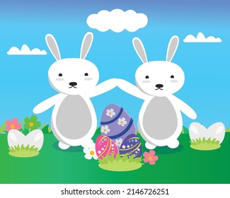 Cute hand drawn Easter elements, lovely bunnies, Easter eggs, flowers and chicken, great for decoration flyers, banners, wallpapers, print products - vector design