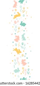 Cute hand drawn Easter horizontal seamless pattern with bunnies, flowers, easter eggs, beautiful background, great for Easter Cards, banner, textiles, wallpapers - vector design