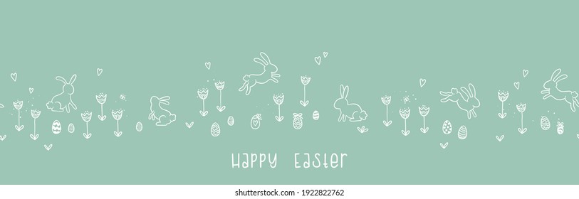 Cute hand drawn Easter horizontal seamless pattern, lovely bunnies, great for textiles, banners, wallpapers, wrapping - vector design