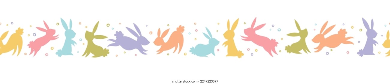 Cute hand drawn Easter horizontal seamless pattern with bunnies, flowers, easter eggs, beautiful background, great for Easter Cards, banner, textiles, wallpapers - vector design