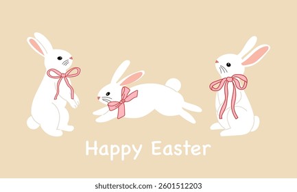 Cute hand drawn Easter horizontal banner with bunnies. Good for Easter Cards, banner, textiles, wallpapers. Vector design