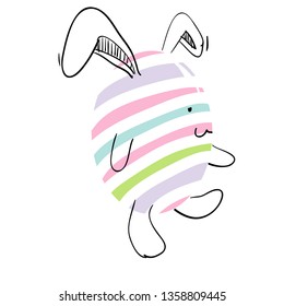 cute hand drawn easter rabbit character with doodle style
