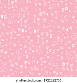 Cute hand drawn Easter seamless pattern, lovely bunnies, great for textiles, banners, wallpapers, wrapping - vector design