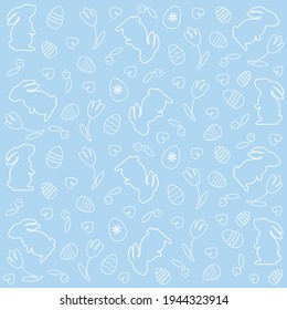 Cute hand drawn Easter seamless pattern, lovely bunnies and eggs great for textiles, banners, wallpapers, wrapping - vector design