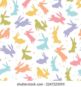 Cute hand drawn Easter seamless pattern with bunnies, flowers, easter eggs, beautiful background, great for Easter Cards, banner, textiles, wallpapers - vector design