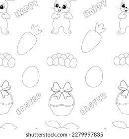  Cute hand drawn easter seamless pattern with bunnies, easter eggs, beautiful background, great for easter cards, banners, textiles, wallpapers - vector image