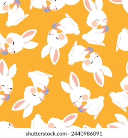 Lindo patrón sin costuras de Pascua dibujado a mano con conejos, huevos de Pascua. Hermoso fondo. Ideal para tarjetas de Pascua, banner, textiles, fondos de pantalla, embalaje, banner, cartel, encabezado para sitio web.