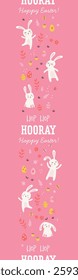 Cute hand drawn Easter seamless pattern with bunnies, flowers, easter eggs, beautiful background, great for Easter Cards, banner, textiles, wallpapers
