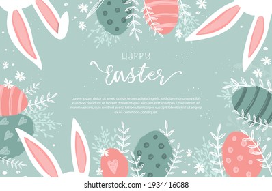 Cute hand drawn Easter template, cute doodle style, great for backgrounds, banners, wallpapers, invitations, flyer - vector design 
