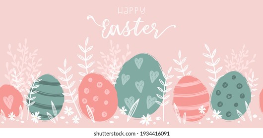 Cute hand drawn Easter template, cute doodle style, great for backgrounds, banners, wallpapers, invitations, flyer - vector design 