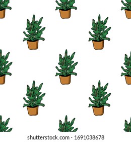 Cute hand drawn element of flower pot seamless pattern. Doodle vector illustration house plants for wedding design, logo and greeting card. Isolated on white background.