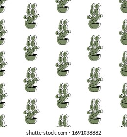 Cute hand drawn element of flower pot seamless pattern. Doodle vector illustration house plants for wedding design, logo and greeting card. Isolated on white background.