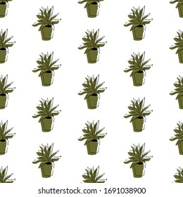 Elemento dibujado a mano de la maceta de flor patrón sin fisuras. Plantas de la casa de ilustraciones para el diseño de bodas, logotipo y tarjeta de felicitación. Aislado sobre fondo blanco.