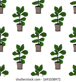 Cute hand drawn element of flower pot seamless pattern. Doodle vector illustration house plants for wedding design, logo and greeting card. Isolated on white background.