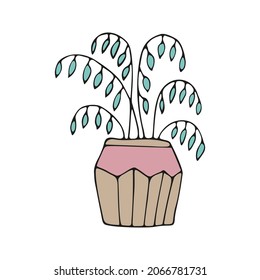 Cute hand drawn element of flower pot. Doodle vector illustration house plants