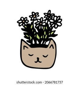 Cute hand drawn element of flower pot. Doodle vector illustration house plants