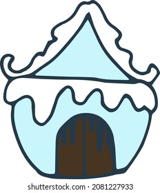 Cute hand drawn element of an ice house. Doodle vector illustration winter house