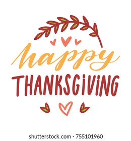 Cute hand drawn elements, objects for Thanksgiving day celebration with lettering, calligraphy text. Art in vector doodle, cartoon style illustration for greeting card, poster, banner, invitation