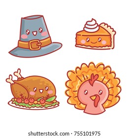 Cute hand drawn elements, objects for Thanksgiving day celebration with lettering, calligraphy text. Art in vector doodle, cartoon style illustration for greeting card, poster, banner, invitation