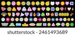 Cute Hand Drawn Elements Vector Set of Smile Signs Flower Groovy Emoticons. Funny Character Doodles. Y2k Cool Graphics.