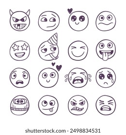 Cute hand drawn emoticons with different emotions authors work