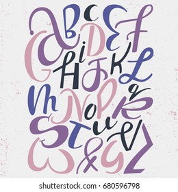 Cute hand drawn english alphabet. ABC letters square poster, vector illustration. Great design for children's room poster