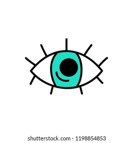 Cute hand drawn eye with lashes vector illustration. Halloween, witch or fortune-teller's all-seeing eye, isolated.