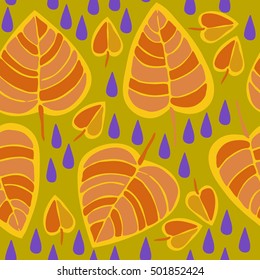  Cute hand drawn Fall Leaves ornament. Colorful Vector seamless pattern.