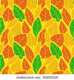Cute hand drawn Fall Leaves ornament. Colorful Vector seamless pattern.