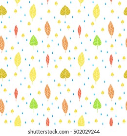 Cute hand drawn Fall Leaves ornament. Colorful Vector seamless pattern.