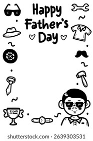 Cute Hand Drawn Father's Day Greeting Card Black And White	